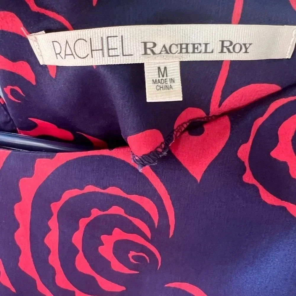 Rachel Roy Navy Blue Red Design Long Sleeve Mini Dress Sabrina Neck Size Medium - Picture 6 of 12
